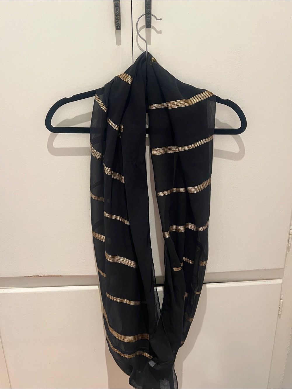 Sheer Scarf - Black with gold metallic